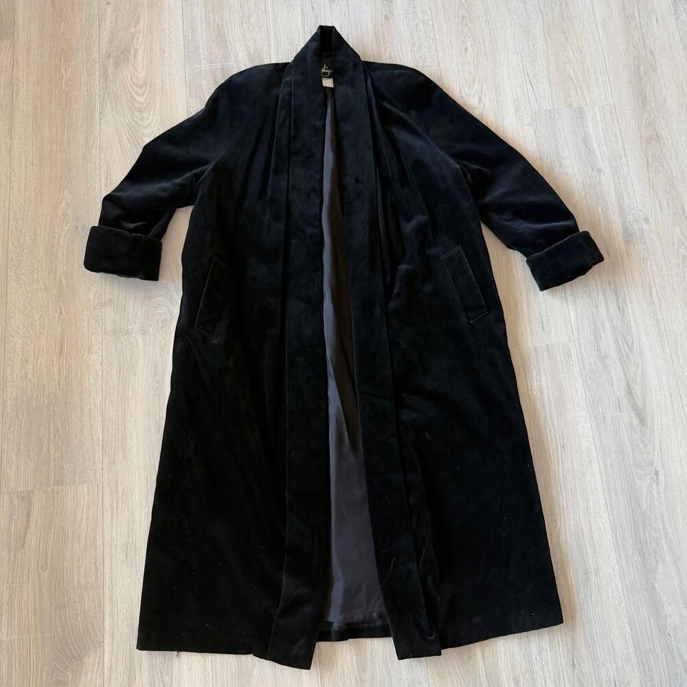 JS Collections Women's Small Black Velvet Long Opera Coat Vintage Old Money Glam - Picture 2 of 7